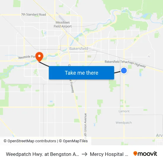 Weedpatch Hwy. at Bengston Ave. Sb (760834) to Mercy Hospital Southwest map