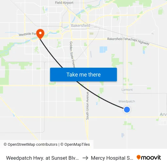 Weedpatch Hwy. at Sunset Blvd. Sb (771441) to Mercy Hospital Southwest map
