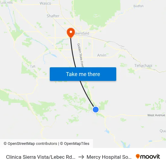 Clinica Sierra Vista/Lebec Rd. (760766) to Mercy Hospital Southwest map