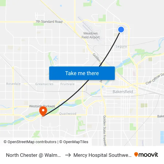 North Chester @ Walmart to Mercy Hospital Southwest map