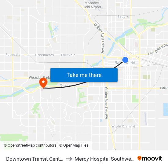 Downtown Transit Center to Mercy Hospital Southwest map