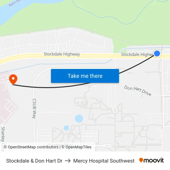 Stockdale & Don Hart Dr to Mercy Hospital Southwest map