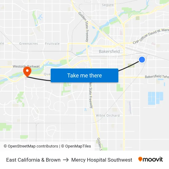 East California & Brown to Mercy Hospital Southwest map