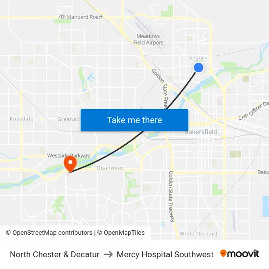 North Chester & Decatur to Mercy Hospital Southwest map