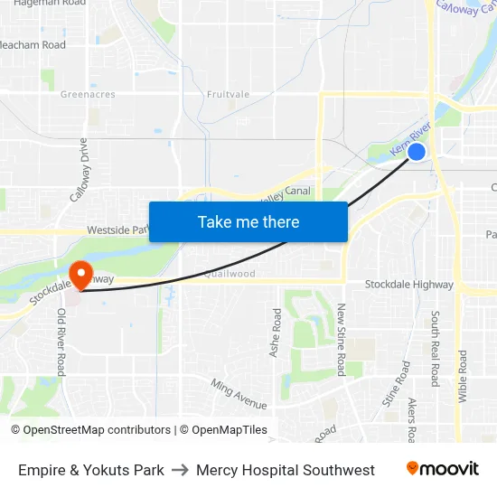 Empire & Yokuts Park to Mercy Hospital Southwest map