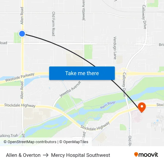 Allen & Overton to Mercy Hospital Southwest map