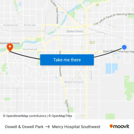 Oswell & Oswell Park to Mercy Hospital Southwest map