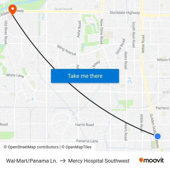 Wal-Mart/Panama Ln. to Mercy Hospital Southwest map