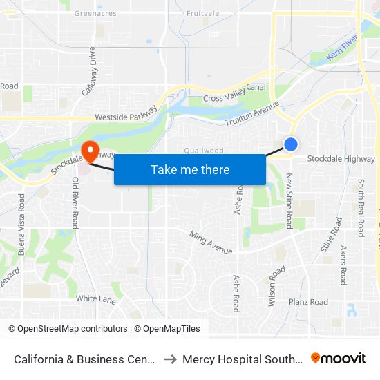 California & Business Center Dr to Mercy Hospital Southwest map