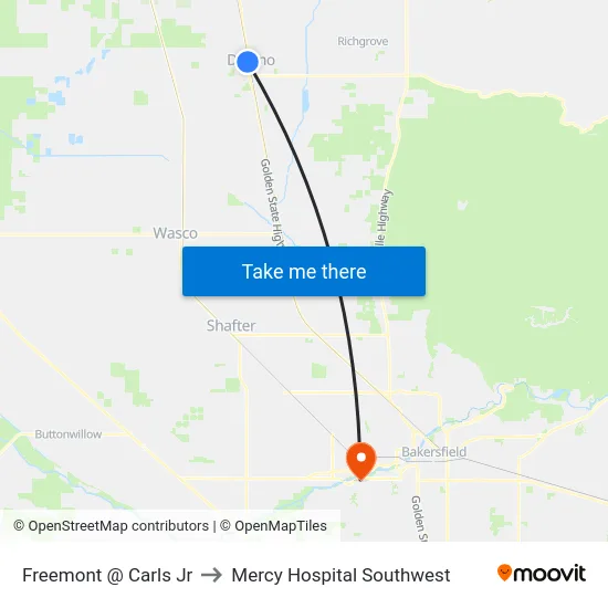 Freemont @ Carls Jr to Mercy Hospital Southwest map