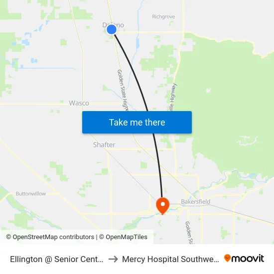 Ellington @ Senior Center to Mercy Hospital Southwest map