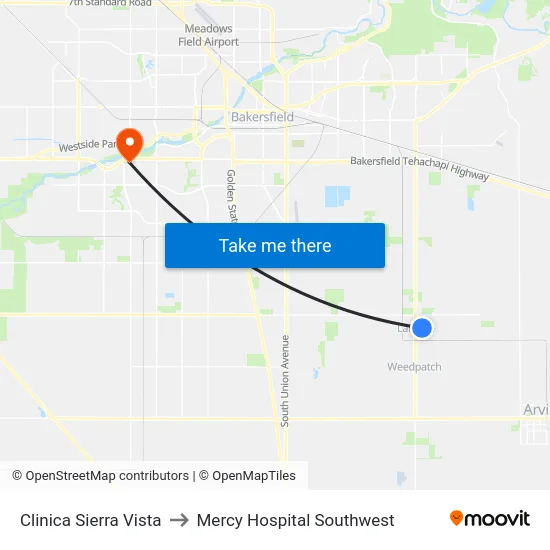 Clinica Sierra Vista to Mercy Hospital Southwest map