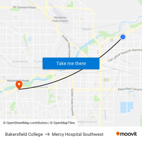 Bakersfield College to Mercy Hospital Southwest map