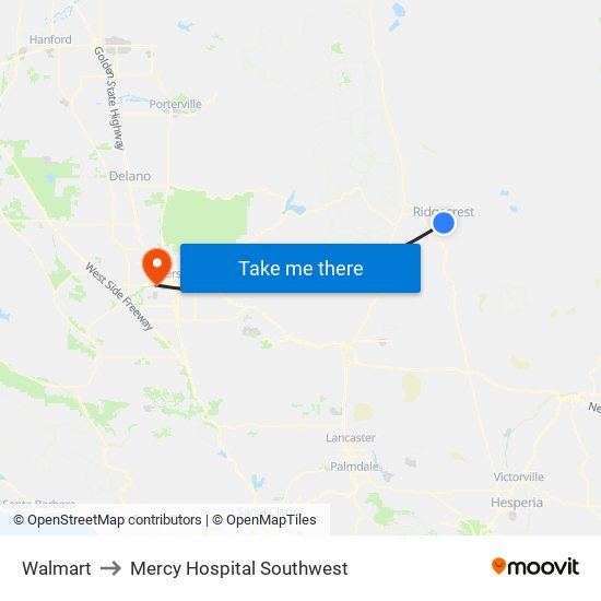 Walmart to Mercy Hospital Southwest map