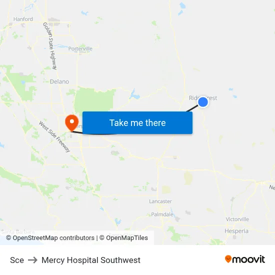 Sce to Mercy Hospital Southwest map