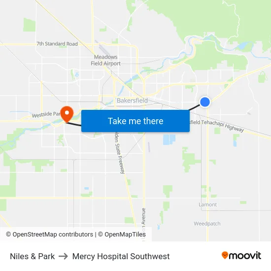 Niles & Park to Mercy Hospital Southwest map