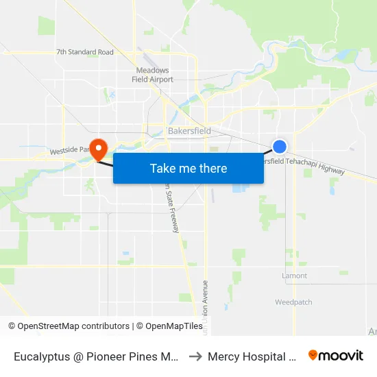 Eucalyptus @ Pioneer Pines Mobile Home Park to Mercy Hospital Southwest map