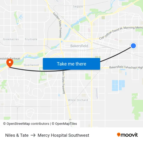 Niles & Tate to Mercy Hospital Southwest map