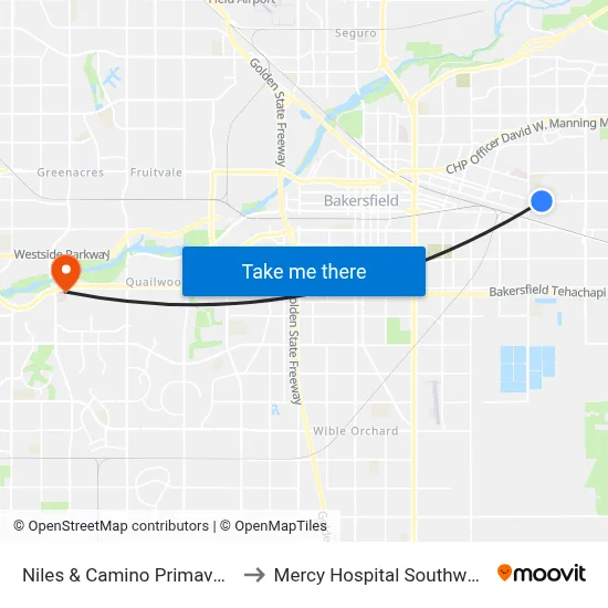 Niles & Camino Primavera to Mercy Hospital Southwest map