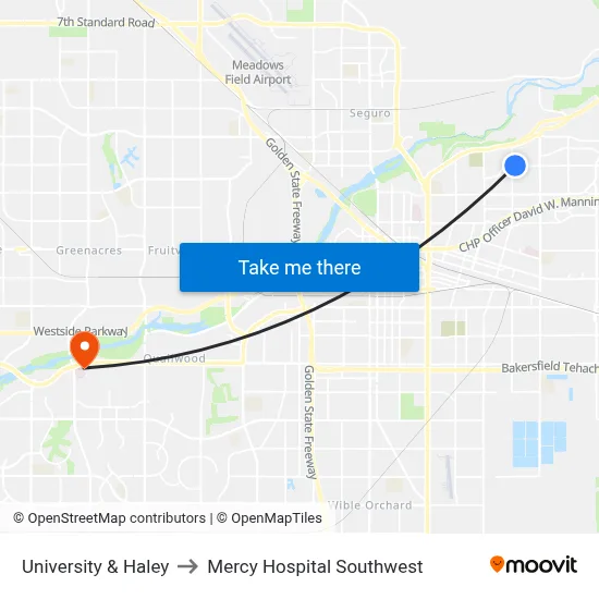 University & Haley to Mercy Hospital Southwest map