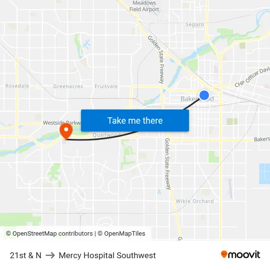 21st & N to Mercy Hospital Southwest map