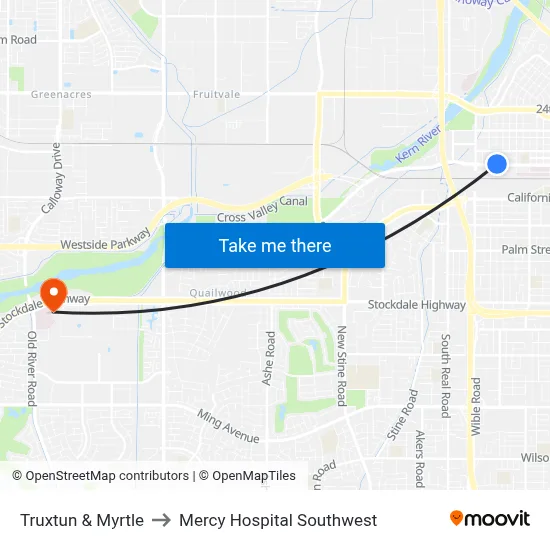 Truxtun & Myrtle to Mercy Hospital Southwest map