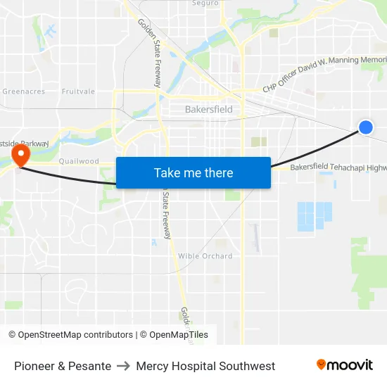 Pioneer & Pesante to Mercy Hospital Southwest map