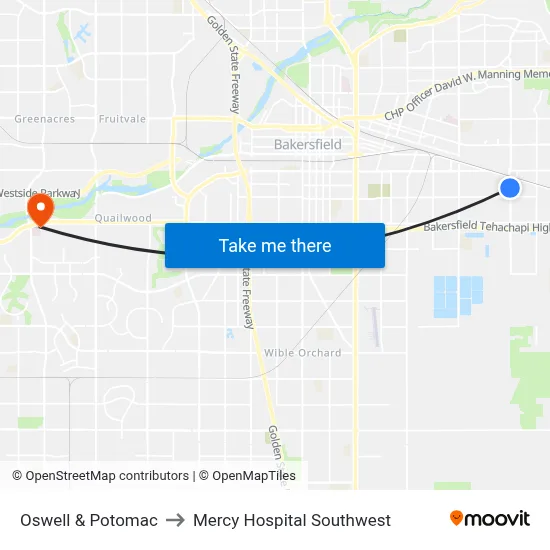 Oswell & Potomac to Mercy Hospital Southwest map