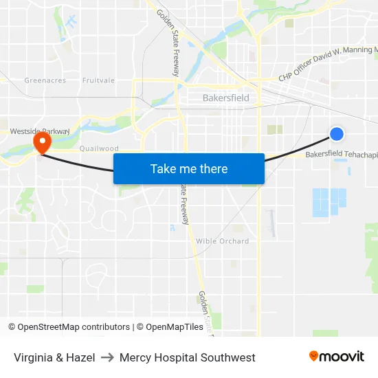 Virginia & Hazel to Mercy Hospital Southwest map