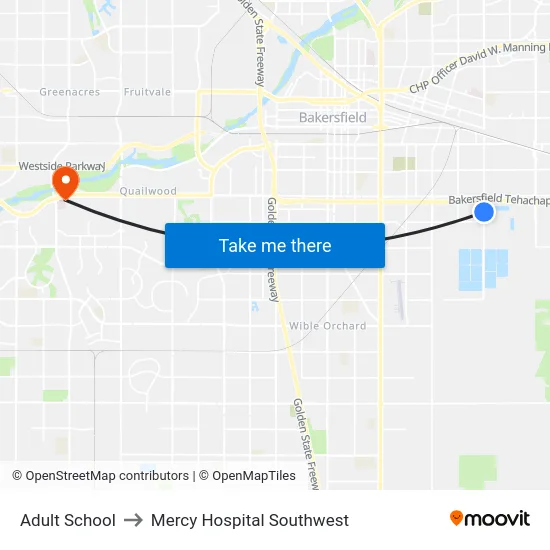 Adult School to Mercy Hospital Southwest map