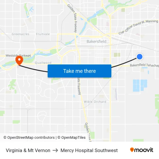 Virginia & Mt Vernon to Mercy Hospital Southwest map