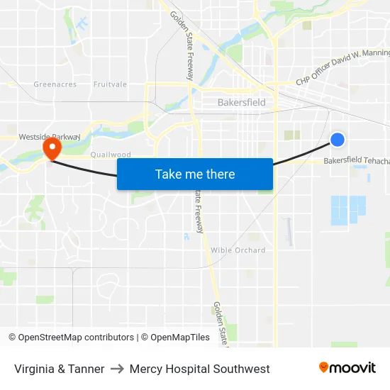 Virginia & Tanner to Mercy Hospital Southwest map