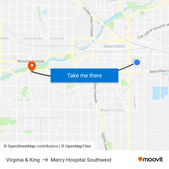 Virginia & King to Mercy Hospital Southwest map