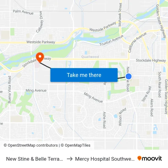 New Stine & Belle Terrace to Mercy Hospital Southwest map