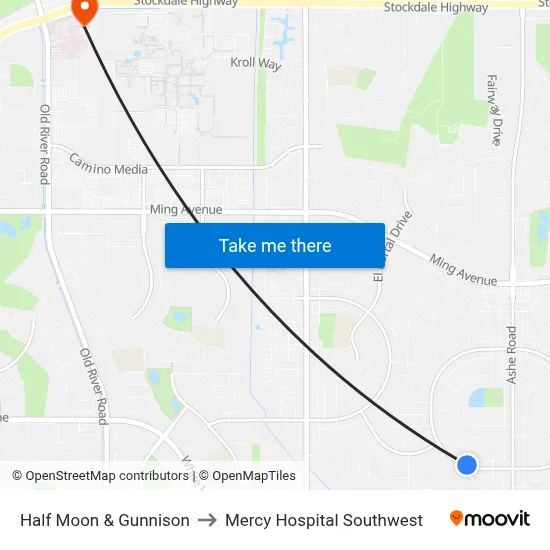 Half Moon & Gunnison to Mercy Hospital Southwest map