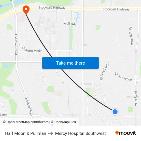 Half Moon & Pullman to Mercy Hospital Southwest map