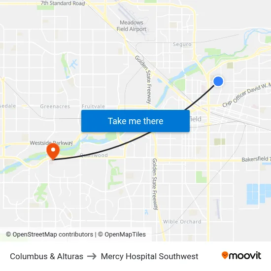 Columbus & Alturas to Mercy Hospital Southwest map