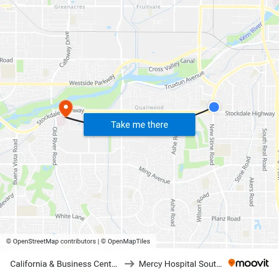 California & Business Center Drive to Mercy Hospital Southwest map