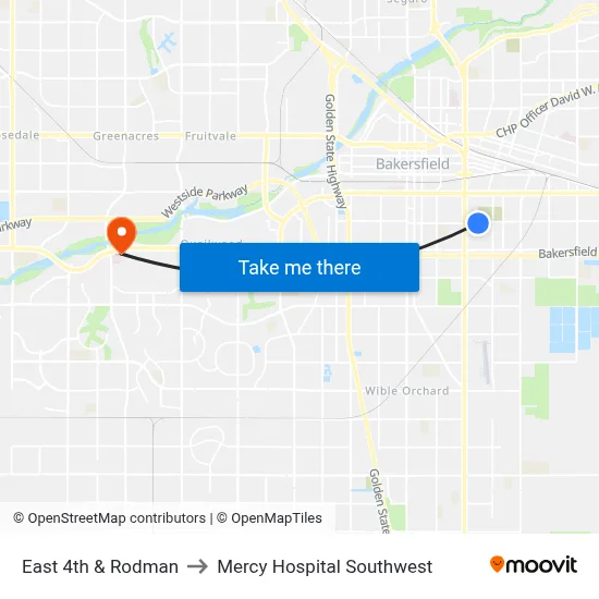 East 4th & Rodman to Mercy Hospital Southwest map