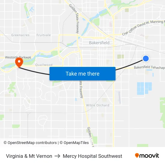 Virginia & Mt Vernon to Mercy Hospital Southwest map