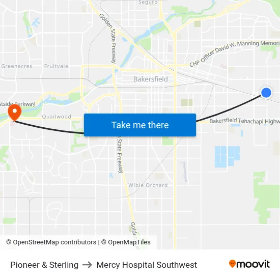 Pioneer & Sterling to Mercy Hospital Southwest map