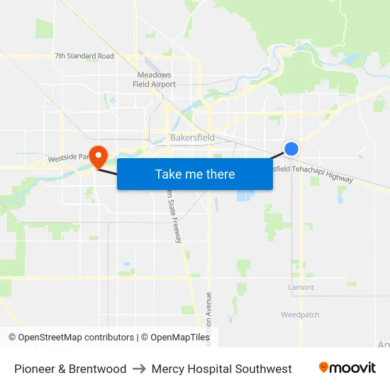 Pioneer & Brentwood to Mercy Hospital Southwest map