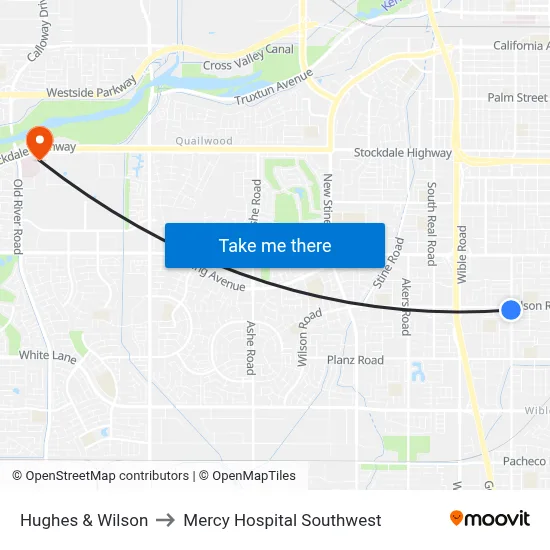 Hughes & Wilson to Mercy Hospital Southwest map