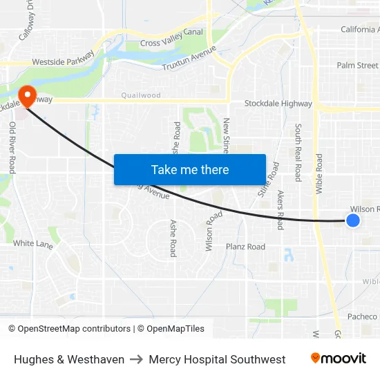 Hughes & Westhaven to Mercy Hospital Southwest map
