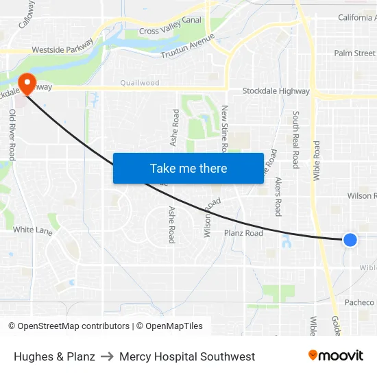 Hughes & Planz to Mercy Hospital Southwest map