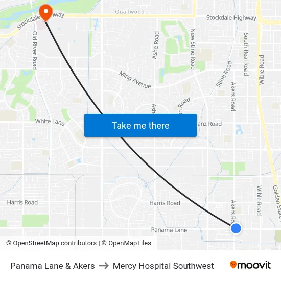 Panama Lane & Akers to Mercy Hospital Southwest map