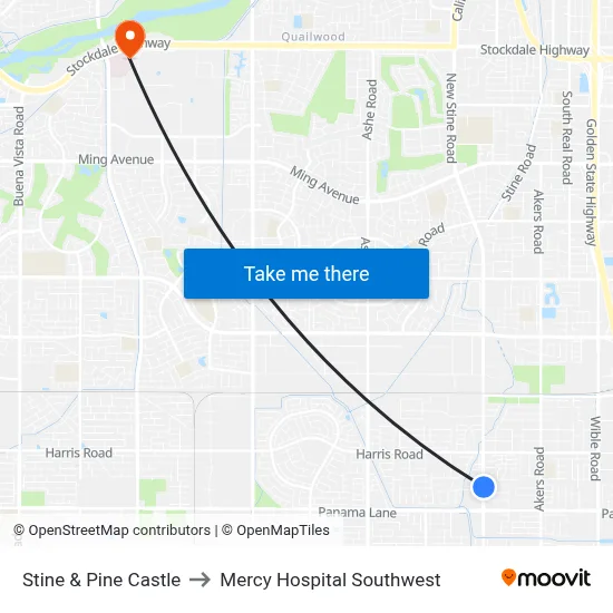 Stine & Pine Castle to Mercy Hospital Southwest map
