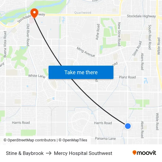 Stine & Baybrook to Mercy Hospital Southwest map