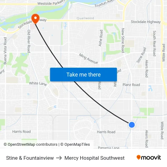 Stine & Fountainview to Mercy Hospital Southwest map