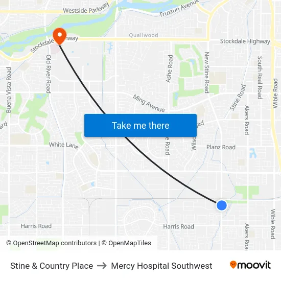 Stine & Country Place to Mercy Hospital Southwest map